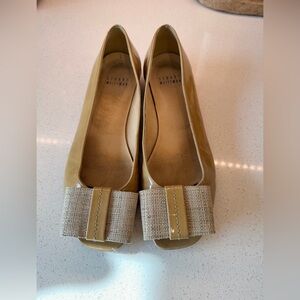 STUART WEITZMAN/STRAW WOVEN -RAFFIA BOW Open Toe - Patent Leather Flats